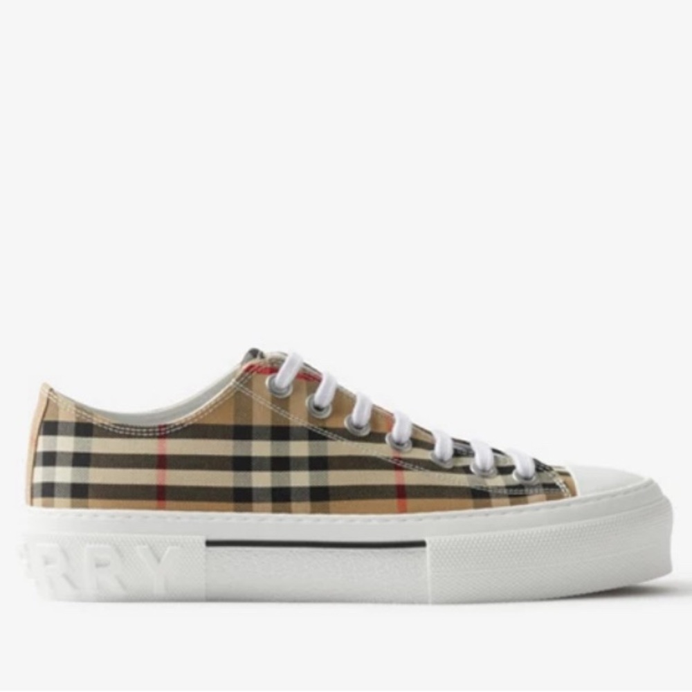 Burberry Beige Black White Check Low-Top Sneakers